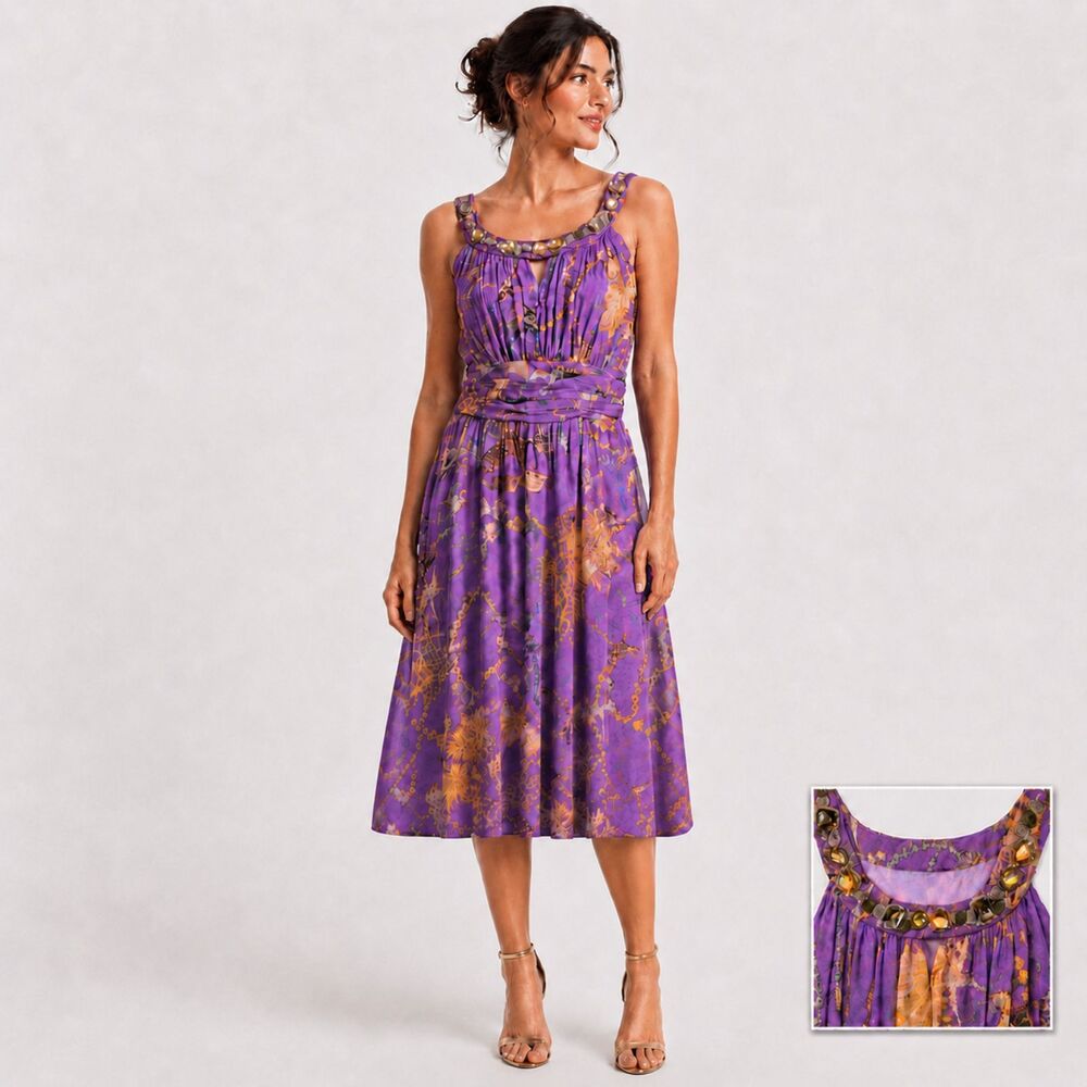 Nine West Lavender Jeweled Neckline Chiffon High-Low Midi Dress Size 10 NWT